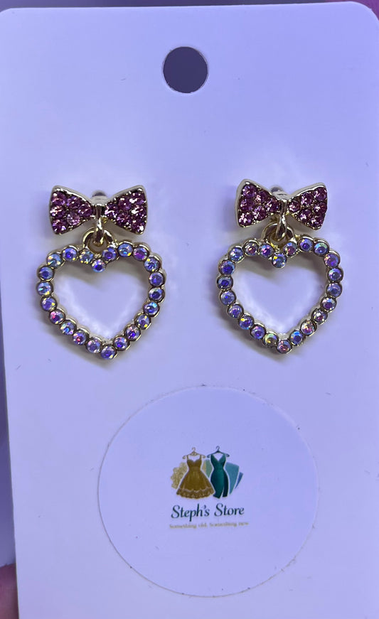 Pink Bow & Heart Earrings