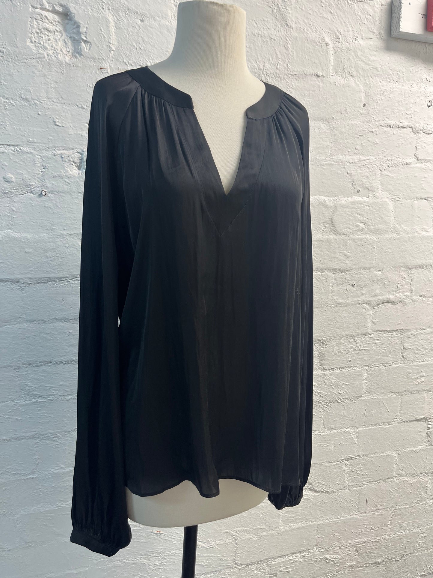 Long Sleeve Satin Black Blouse Size 12
