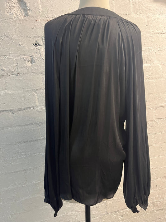 Long Sleeve Satin Black Blouse Size 12