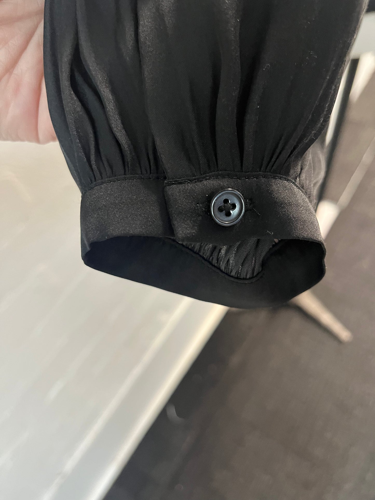 Long Sleeve Satin Black Blouse Size 12
