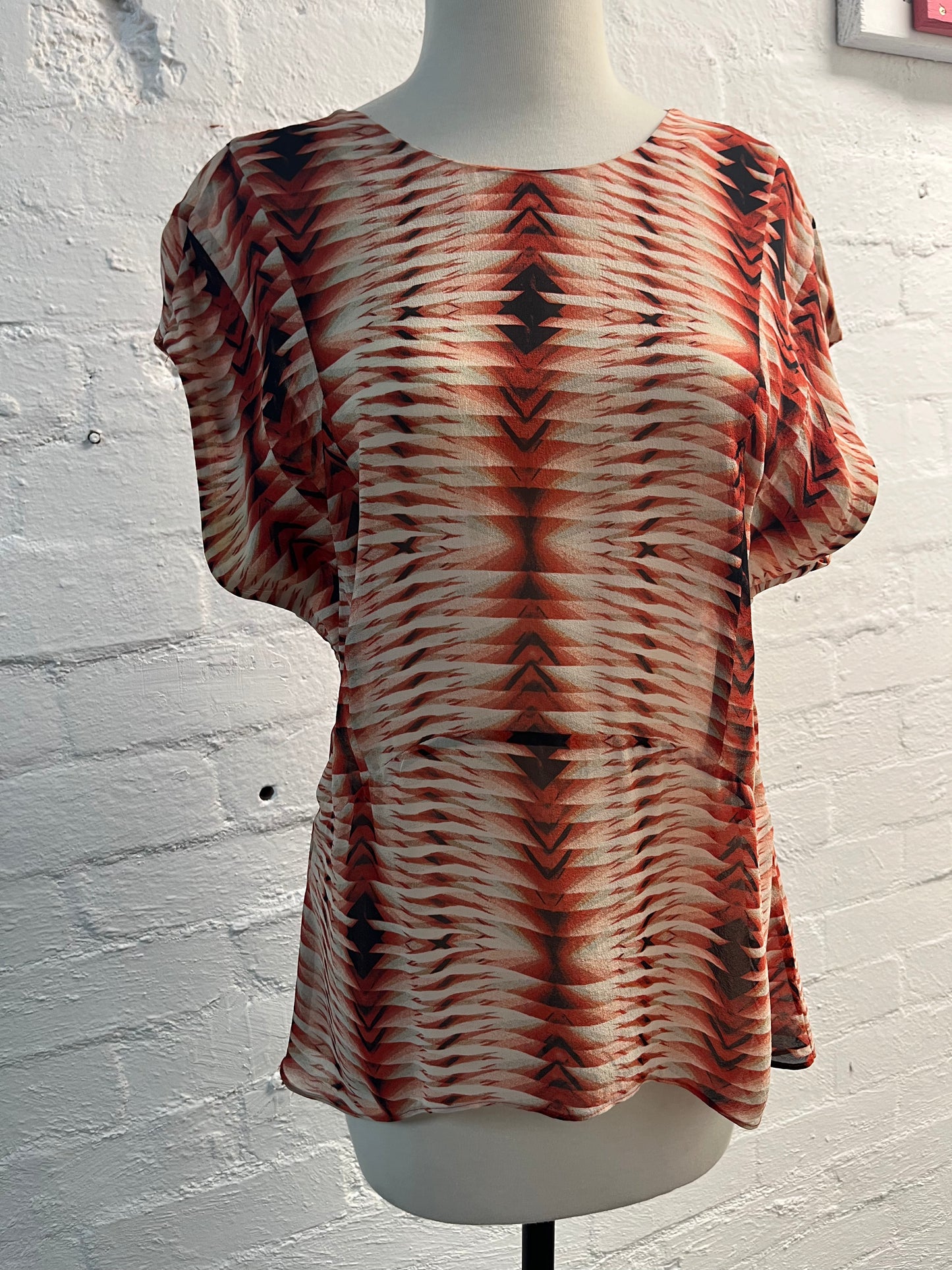 Flutter Sleeve Orange/Multicoloured  Top Size 12