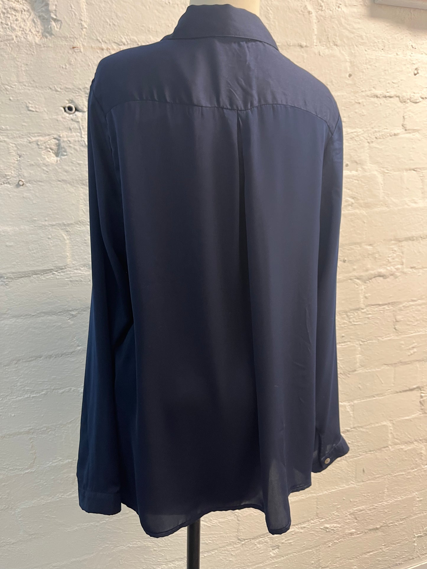 Long Sleeve Navy Satin Blouse Size 16
