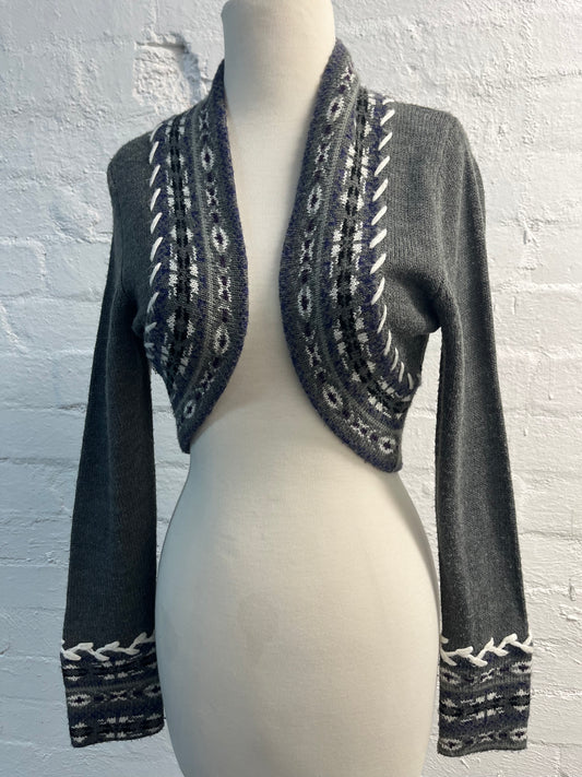Grey and White Knit Shrug Size Small