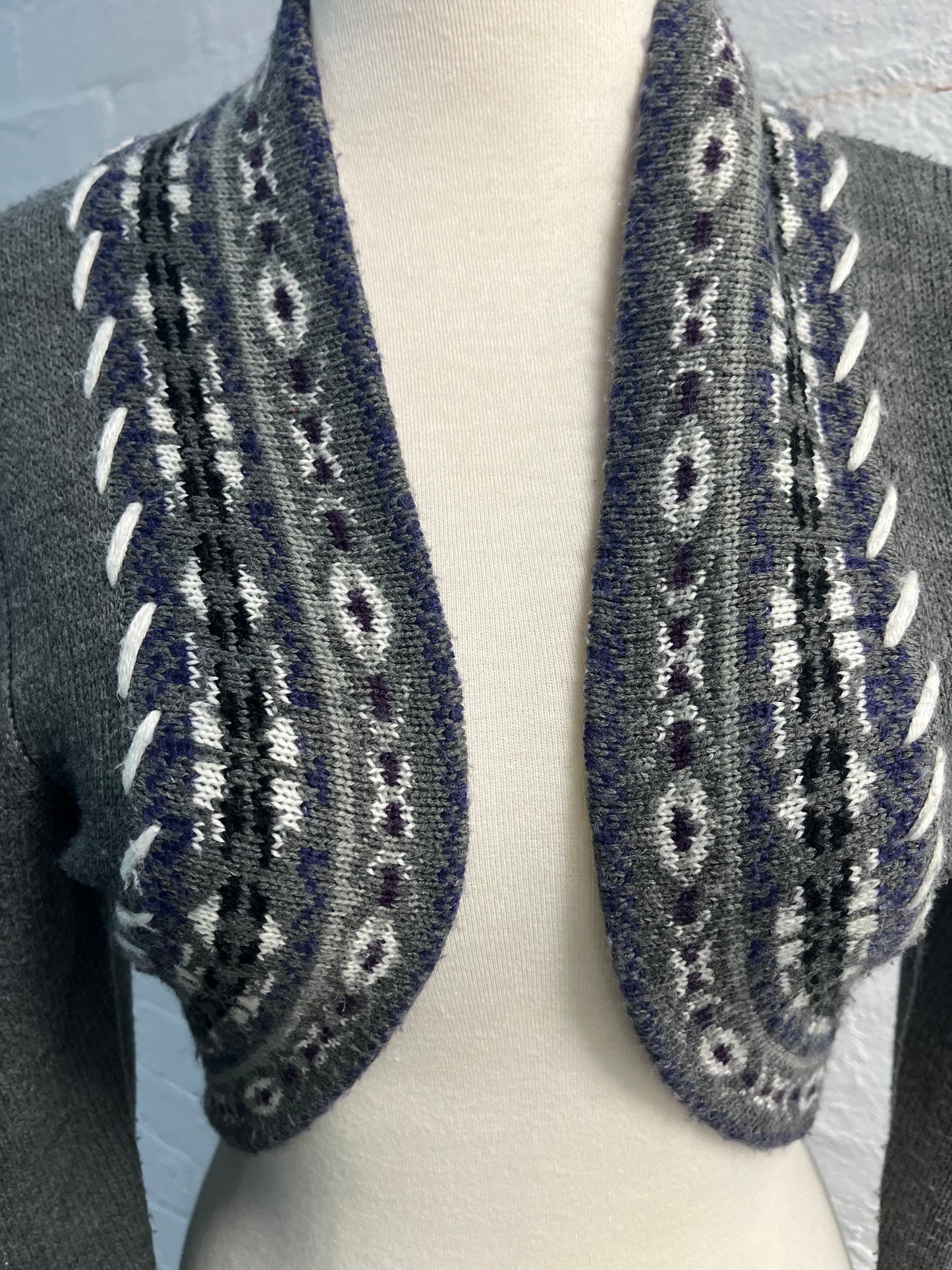 Grey and White Knit Shrug Size Small