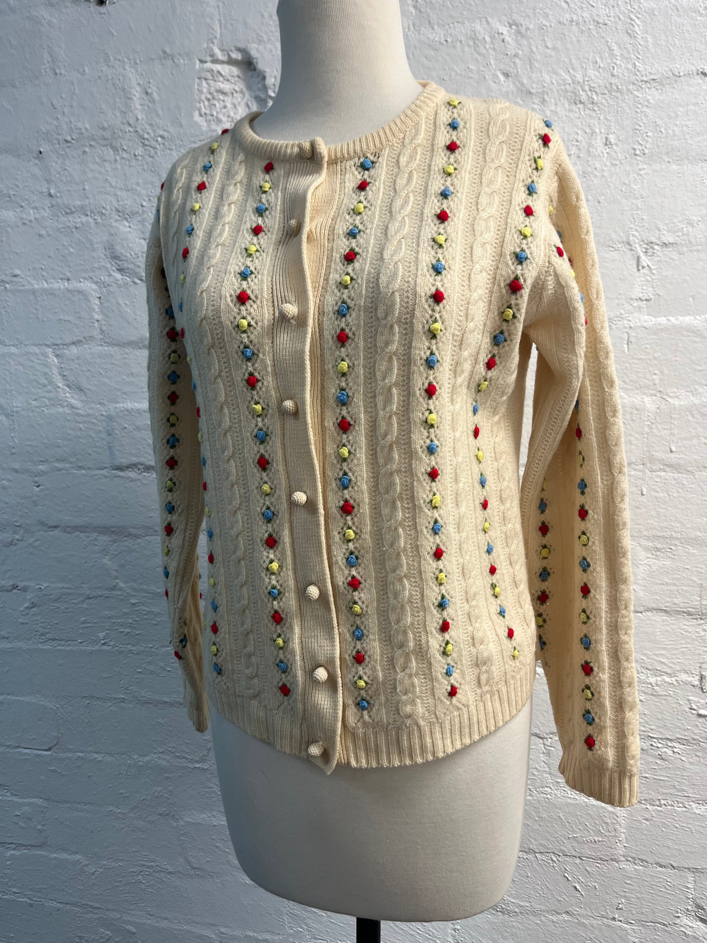 White and Floral Long Sleeve Cardigan Size Medium