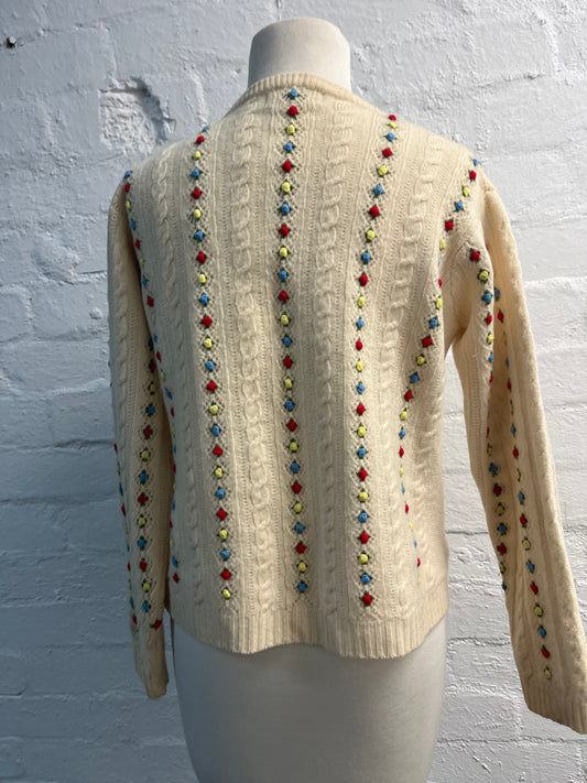 White and Floral Long Sleeve Cardigan Size Medium