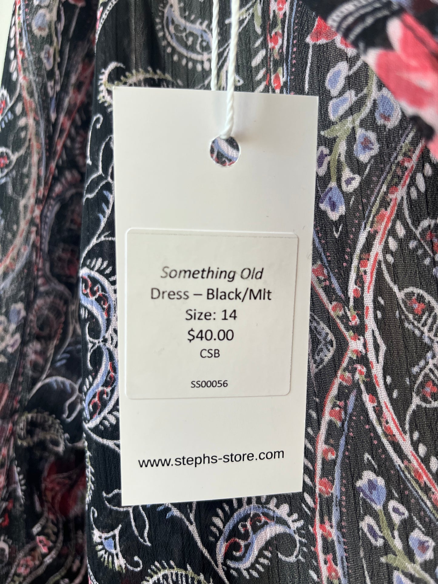 Long Sleeve Chiffon Black/Multi coloured Dress Size 14