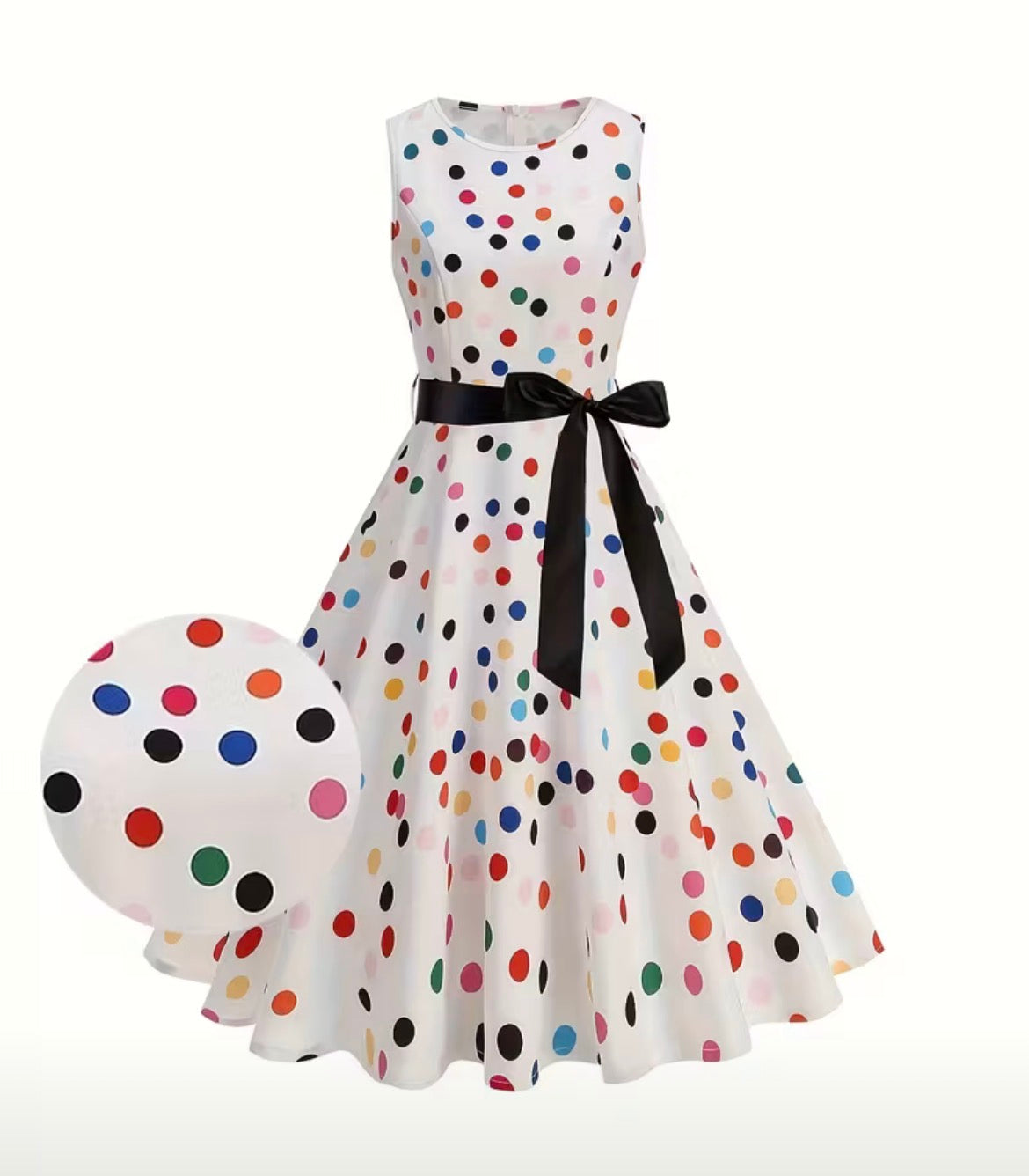 Sleeveless White and Colourful Polka Dot Dress Size 12