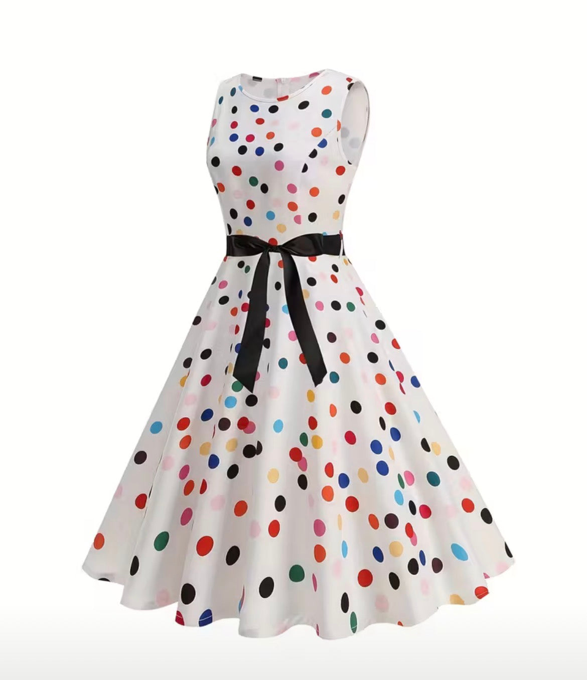 Sleeveless White and Colourful Polka Dot Dress Size 12