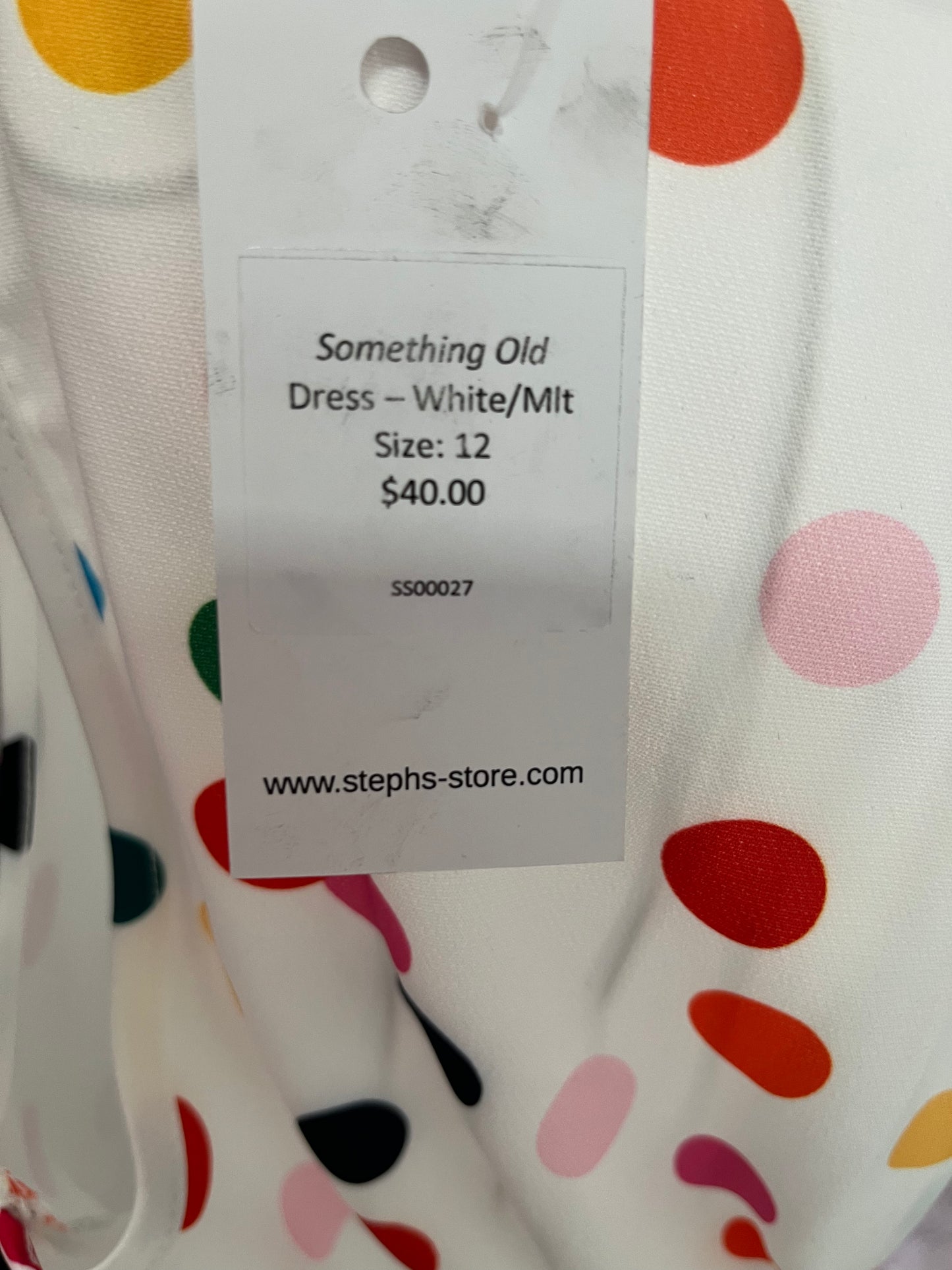 Sleeveless White and Colourful Polka Dot Dress Size 12