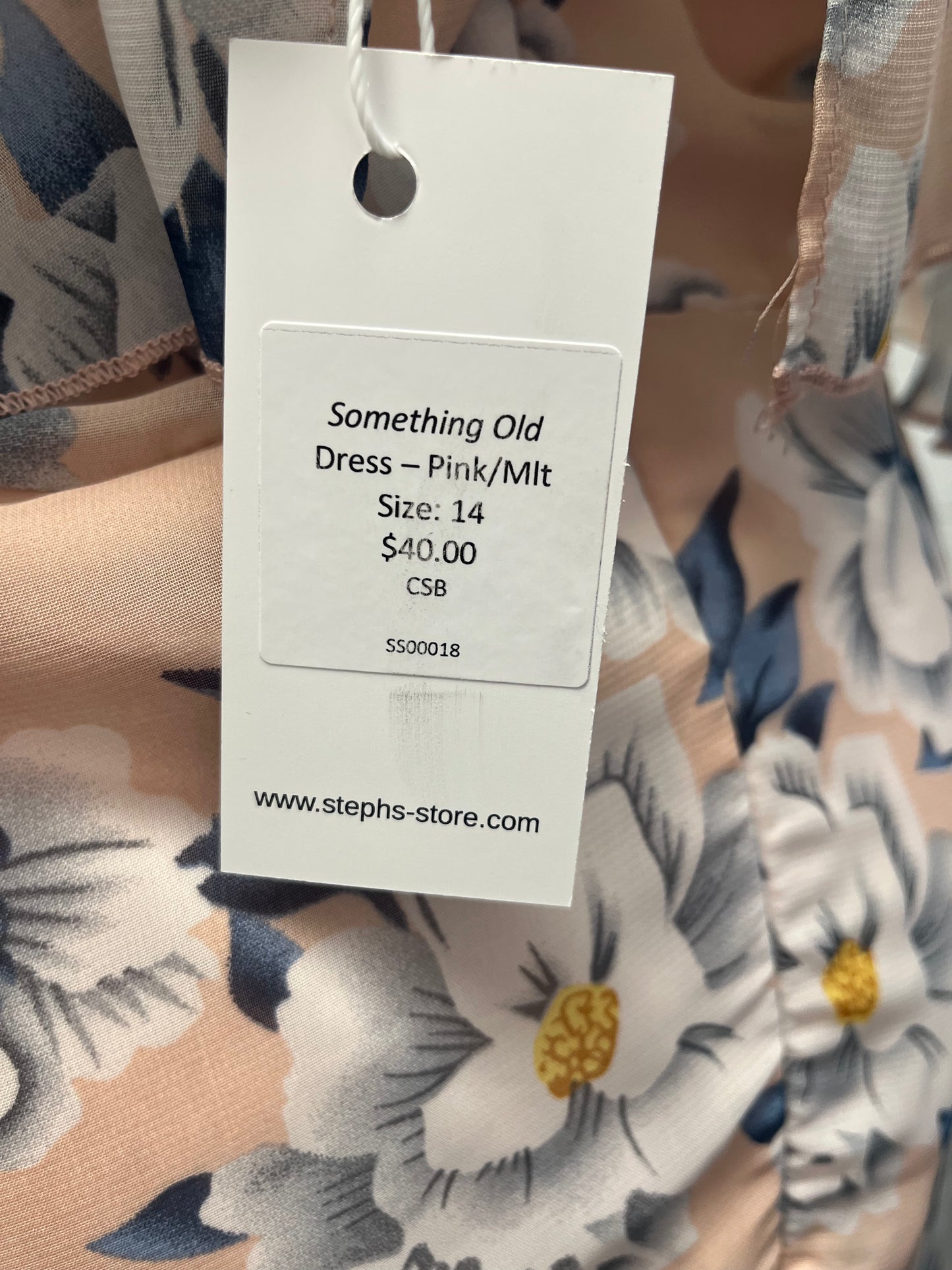 Pink Floral Chiffon Spaghetti Strapped Dress Size 14