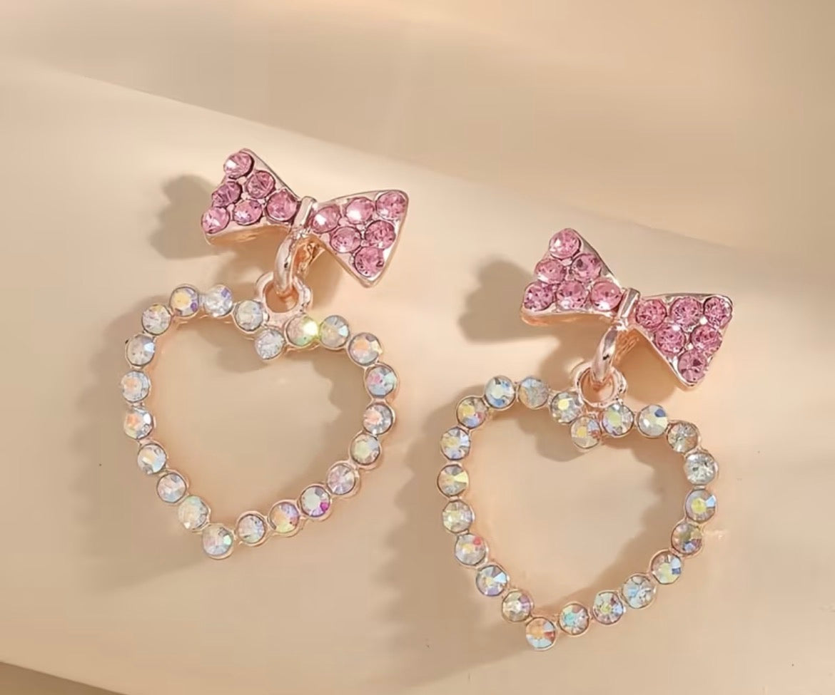 Pink Bow & Heart Earrings