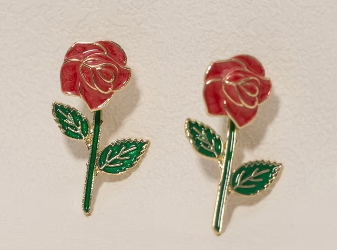 Red Rose Earrings