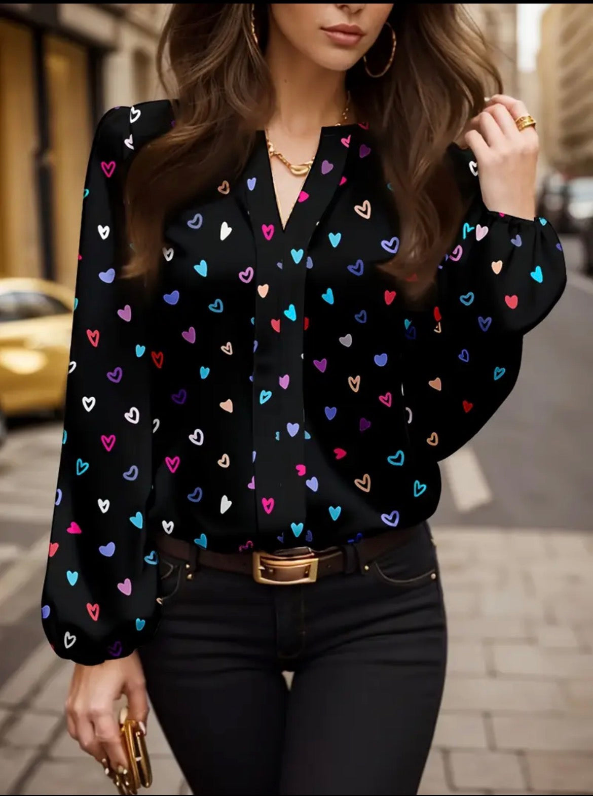 Long Sleeve Black Shirt With Love Hearts size 10