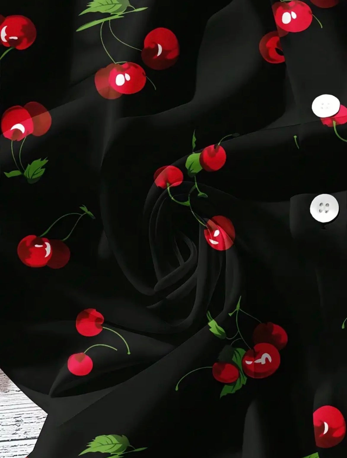 Short Sleeve Black Collard Shirt with Cherries size 10