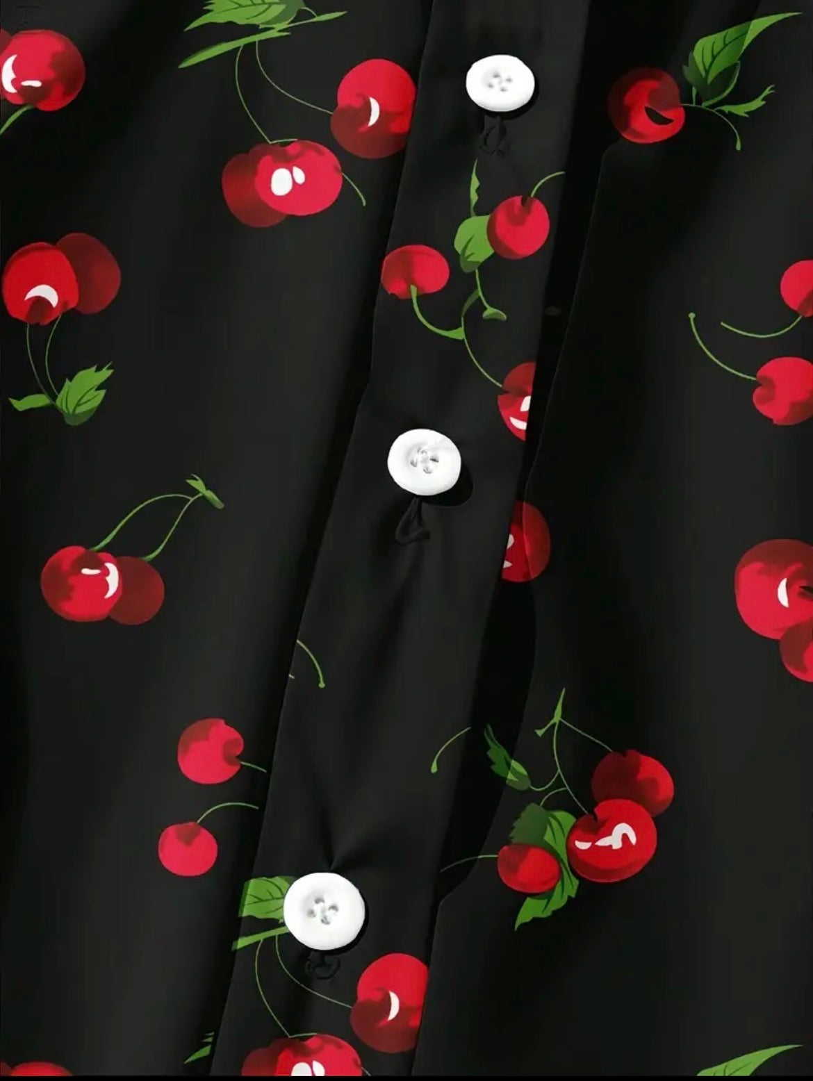 Short Sleeve Black Collard Shirt with Cherries size 10